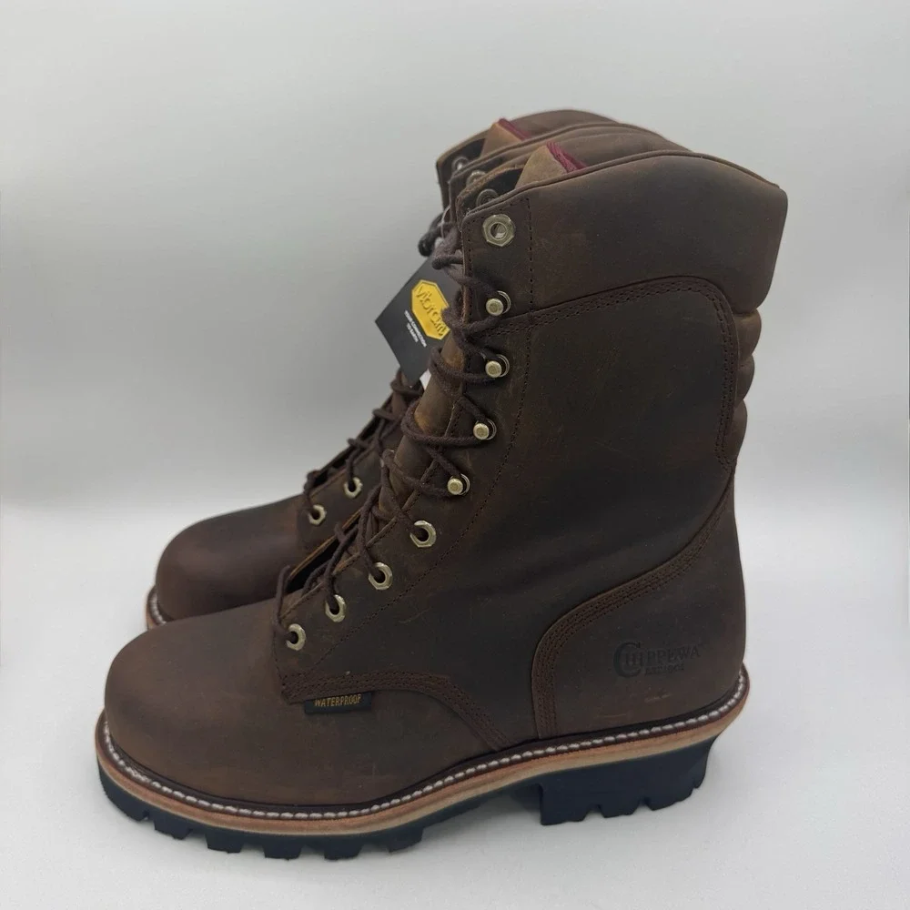 Chippewa Logger Boots Men's Size 11 E Wide Tan Waterproof Leather Steel Toe